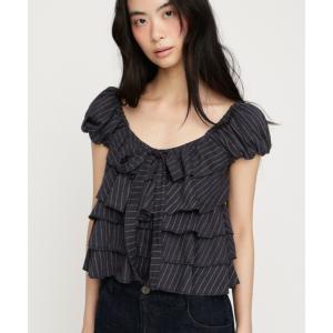 tシャツ 半袖 FRILL CUT RIBBON TOPS フリルカットリボントップス 夏服 秋服 レディース
