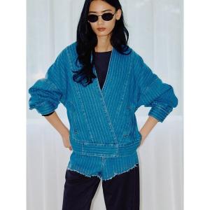 デニムジャケット gジャン 「セットアップ対応」ノーカラーデニムジャケット レディース