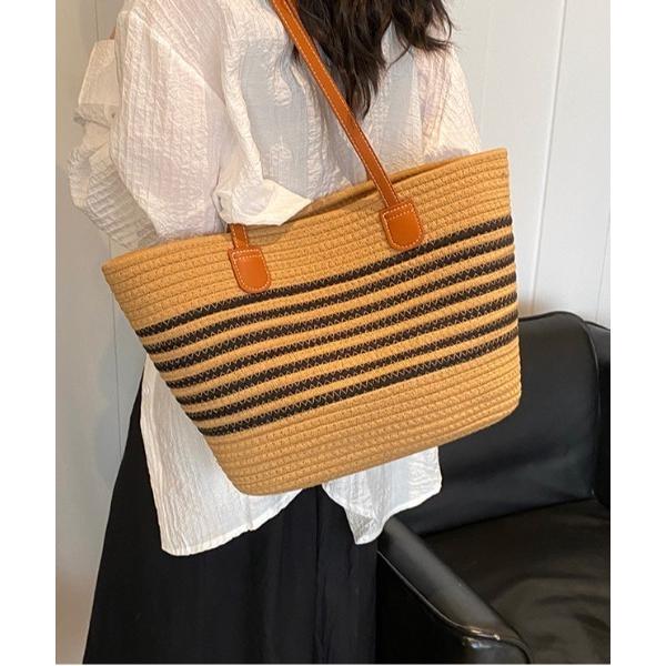 トートバッグ 「夏用大容量肩掛け」ボーダーかごトートバッグ レディース
