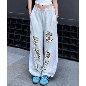 アディダス　adidas ワイドパンツ スウェットパンツ ジャージ 「adidas/アディダス」ダメージスウェットパンツ/ガールズストリート
