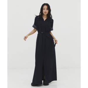 ワンピース 「新作」ダブルカラーシャツワンピース/オフィスカジュアル/夏服/細見え/ウォッシャブル/ストレッチ/速乾