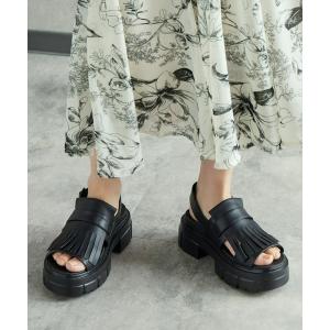「AcureZ」 フラットサンダル L ブラック レディース