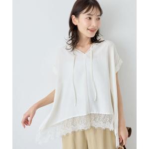 ブラウス シャツ 夏 「手洗い可」フィブリルサテンヘムレースブラウス レディース