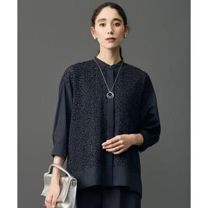 ブラウス シャツ シアーカットジャガードオーバーバンドカラー ブラウス レディース