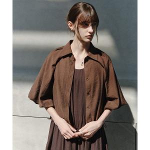ブラウス シャツ 「tageechita」シアーストライプバルーンスリーブショートシャツ レディース