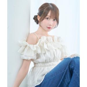 Sheer gather off shoulder tops レディース
