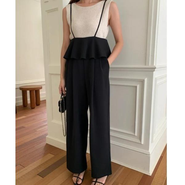 ワイドパンツ パンツ PEPLUM CAMISOLE ROMPERS（ペプラムキャミソールロンパース...