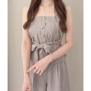 セットアップ 夏 金ボタンビスチェ＋ワイドパンツ／セットアップ レディース