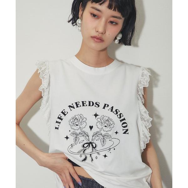tシャツ レースドッキングプリントT レディース