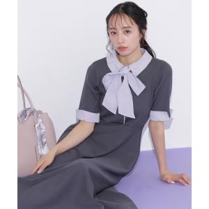 ワンピース 夏 半袖 「再入荷」シャツ襟ドッキングニットワンピース半袖