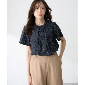 ブラウス シャツ 半袖 ドットプリントボウタイブラウス「アルコラージュプリント・大きいサイズあり」 レディース