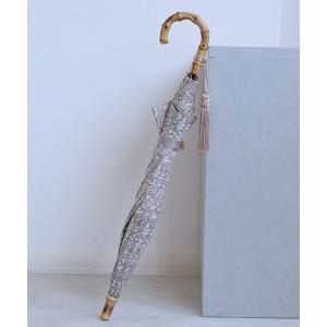 完全遮光 日傘 傘 軽量 日傘 完全遮光100％ スライドショート47cm インド更紗×シャンブレー バンブー タッセル付 レディース