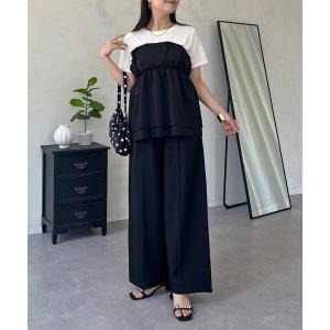 オールインワン 「セットアップ」ペプラムビスチェドッキングＴシャツ×ワイドパンツ レディース