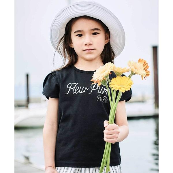 tシャツ ペタルスリーブ発泡ドットロゴプリントTシャツ キッズ 子供服 女の子