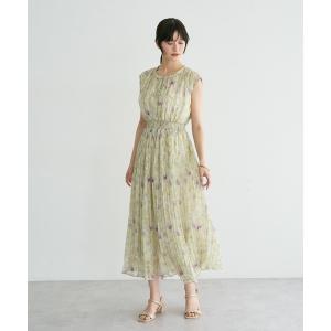 ワンピース 夏 シアー花柄プリーツワンピース