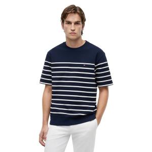 tシャツ ジャカードストライプリラックスクルーネックTシャツ メンズ