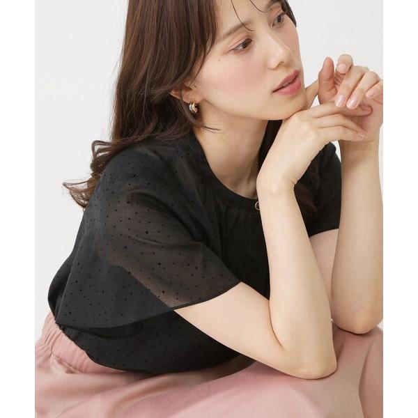 ブラウス シャツ 夏 半袖 「手洗い可／日本製」ドットフロッキーブラウス レディース