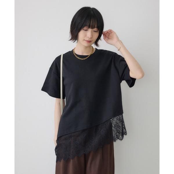 tシャツ 半袖 裾レースアシメ切替Tシャツ レディース