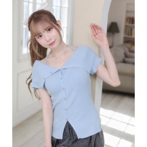 ニット セーター チョーカー風ストラップ リブニット オフショル トップス（夏服) レディース