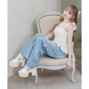 ワイドパンツ ジーンズ デニム デニムパンツ ラメ ダメージ デニムワイドパンツ レディース