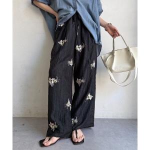 ワイドパンツ パンツ 「WEB限定」花柄刺繍イージーパンツ レディース