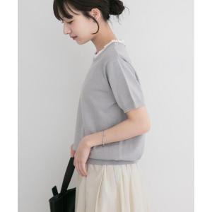 ニット セーター フリルネック半袖ニットトップス レディース