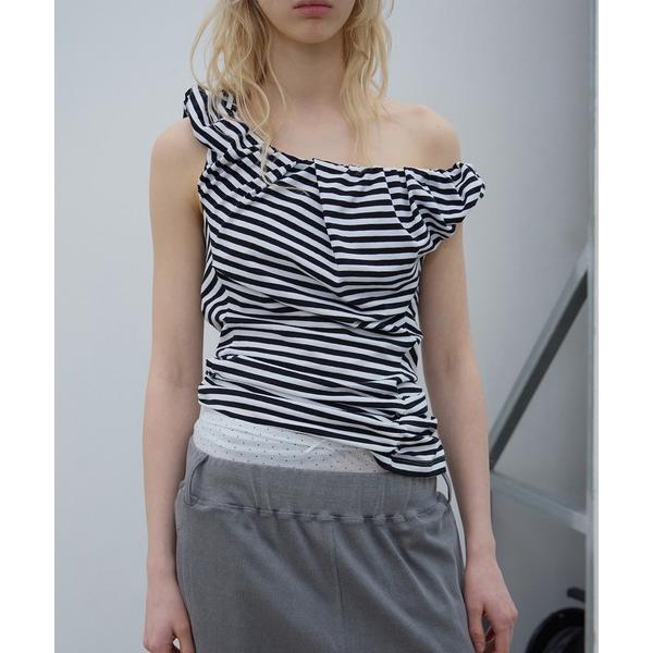 tシャツ STRIPE DRAPE TOP レディース