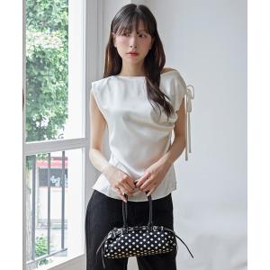 ブラウス シャツ 「UNE ORIGINAL」アシンメトリーサイドシャーリングオフショルダーキャミソールブラウス レディース