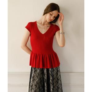 サマーニット ニット セーター Clear Peplum V/N Tops レディース