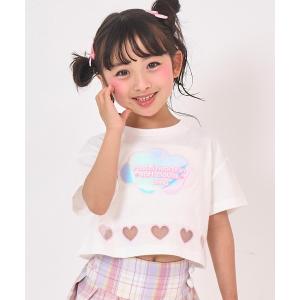 tシャツ ハートアキ ホログラム ワッペン クロップド Tシャツ キッズ 子供服 女の子