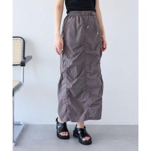 ロング スカート 夏 ナイロンギャザーIラインスカート
