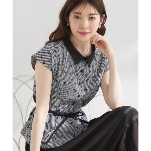 ブラウス シャツ 夏 半袖 「洗える」フラワープリント チェックシャツ レディース