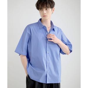 シャツ 半袖 リラクシングピンストライプレギュラーカラーハーフスリーブシャツ メンズ レディース