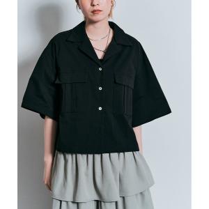 ブラウス シャツ 半袖 ダブルポケットハーフシャツジャケット レディース