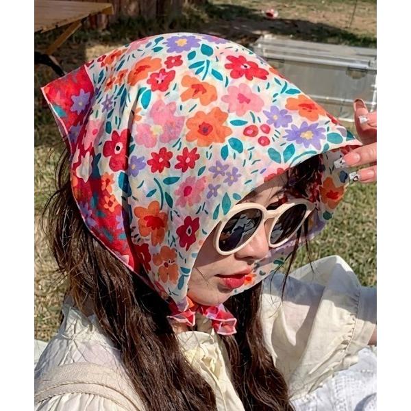 スカーフ バンダナ 「57×57」レトロフラワーシアースカーフ 大判 レディース