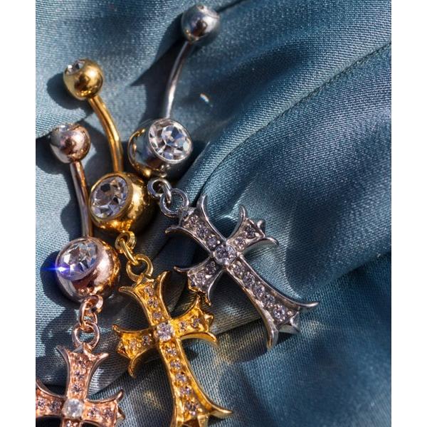 アレルギー対応 ピアス 「へそピアス」mini cross CZ /ボディピアス/「ハワイアンジュエ...