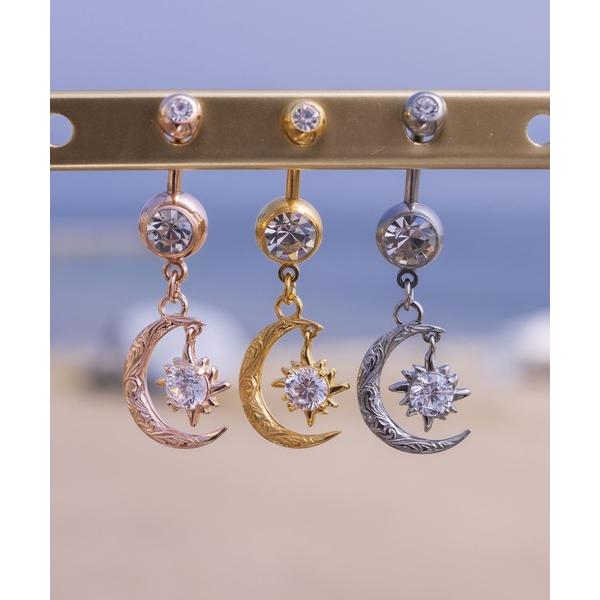 アレルギー対応 ピアス 「へそピアス」sun and moon /ボディピアス/「ハワイアンジュエリ...