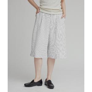 ハーフパンツ ワイドパンツ パンツ チェック サッカー スラックス ハーフパンツ / Checkered Slacks Shorts レディース