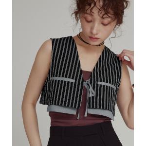ベスト ジレ 「W:Huku / ブロードストライプ」ショート ベスト / Broad Stripe Short Vest レディース