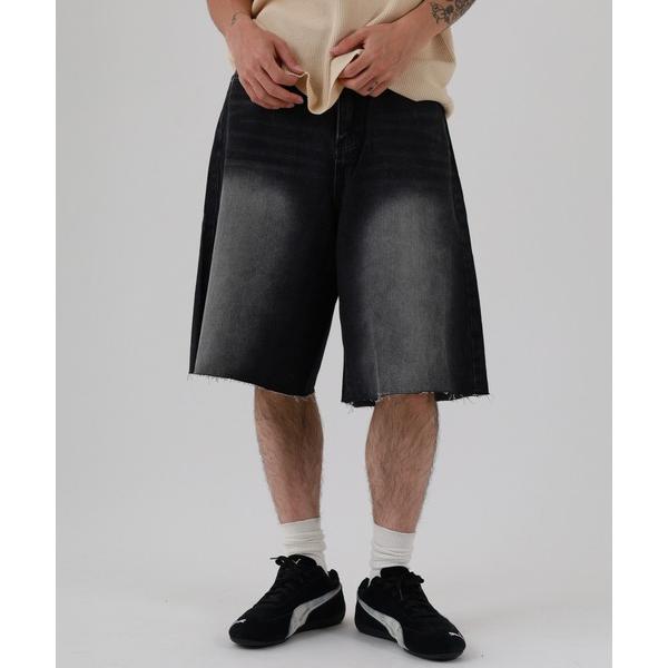 ワイドパンツ ハーフパンツ ジーンズ 短パン ABETTOR ブラスト加工ヘビーオンスカットオフショ...