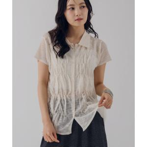 ブラウス シャツ 夏 shirring slab knit shirt / シャーリングスラブニットシャツ レディース