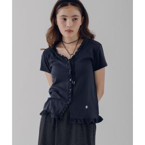カーディガン 夏 半袖 eyelet frill cardigan / アイレットフリルカーディガン レディース