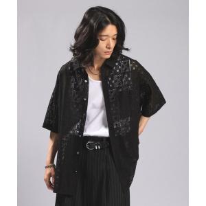 シャツ 半袖 DESIGN LACE KNITTING SHIRTS/デザインレース柄シャツ メンズ レディース