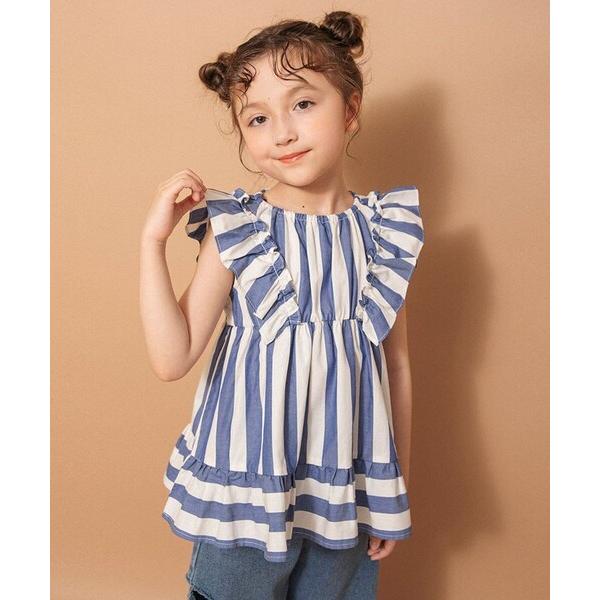 ブラウス シャツ 「おそろい」先染めストライプチュニック キッズ 子供服 女の子