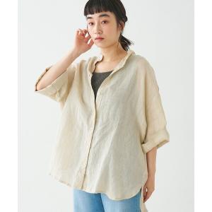 リネンシャツ ブラウス シャツ 半袖 ワイドスリーブリネンオーバーシャツ レディース