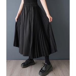 ワイドパンツ パンツ 切替スカート風パンツ プリーツ 配色 ミモレ丈 ウエストゴム ゆったり レディース