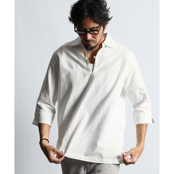 七分袖 シャツ LINEN BLEND 3Q SKIPPER SHIRT：綿麻素材 7分袖 スキッパ...