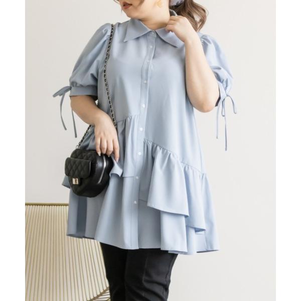 「CLETTE」 半袖ブラウス 4L ブルー レディース