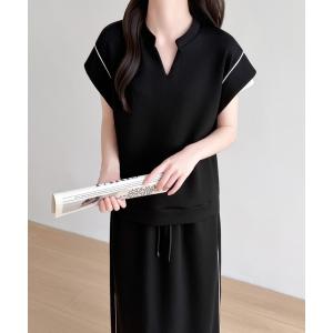 セットアップ スキッパネック半袖プルオーバーセットアップ レディース
