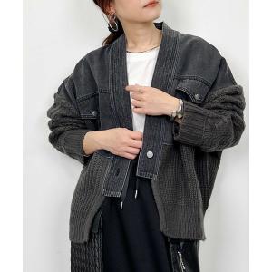 カーディガン デニム×ニットドッキングカーディガン レディース